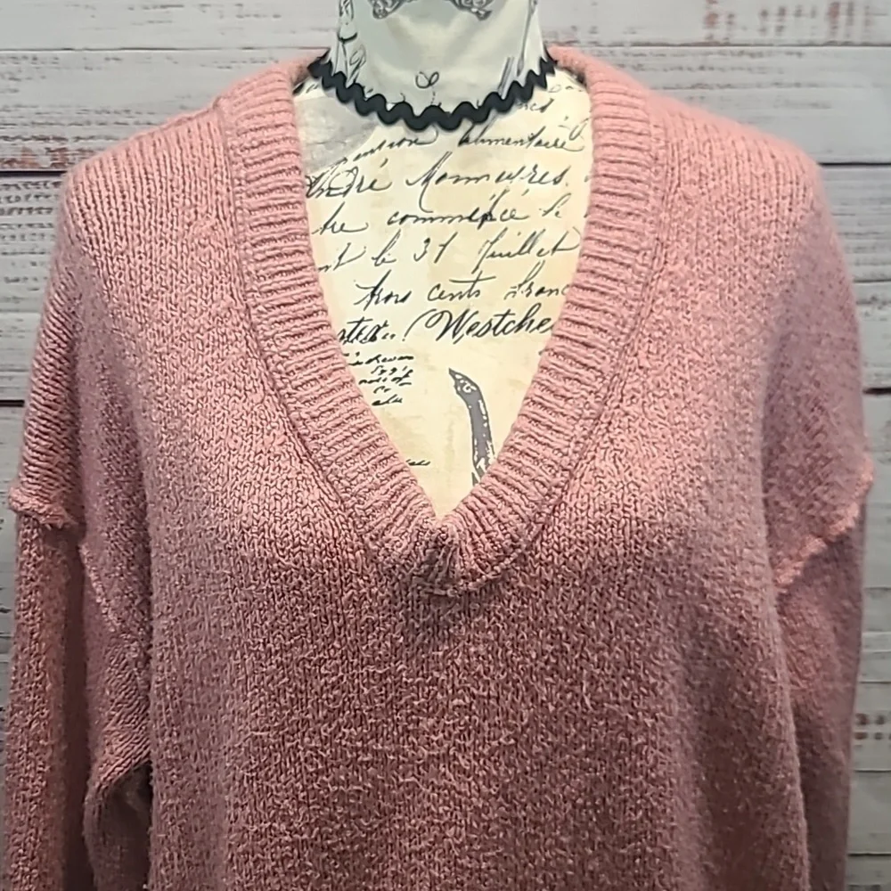 Free People v neck shaggy knit sweater